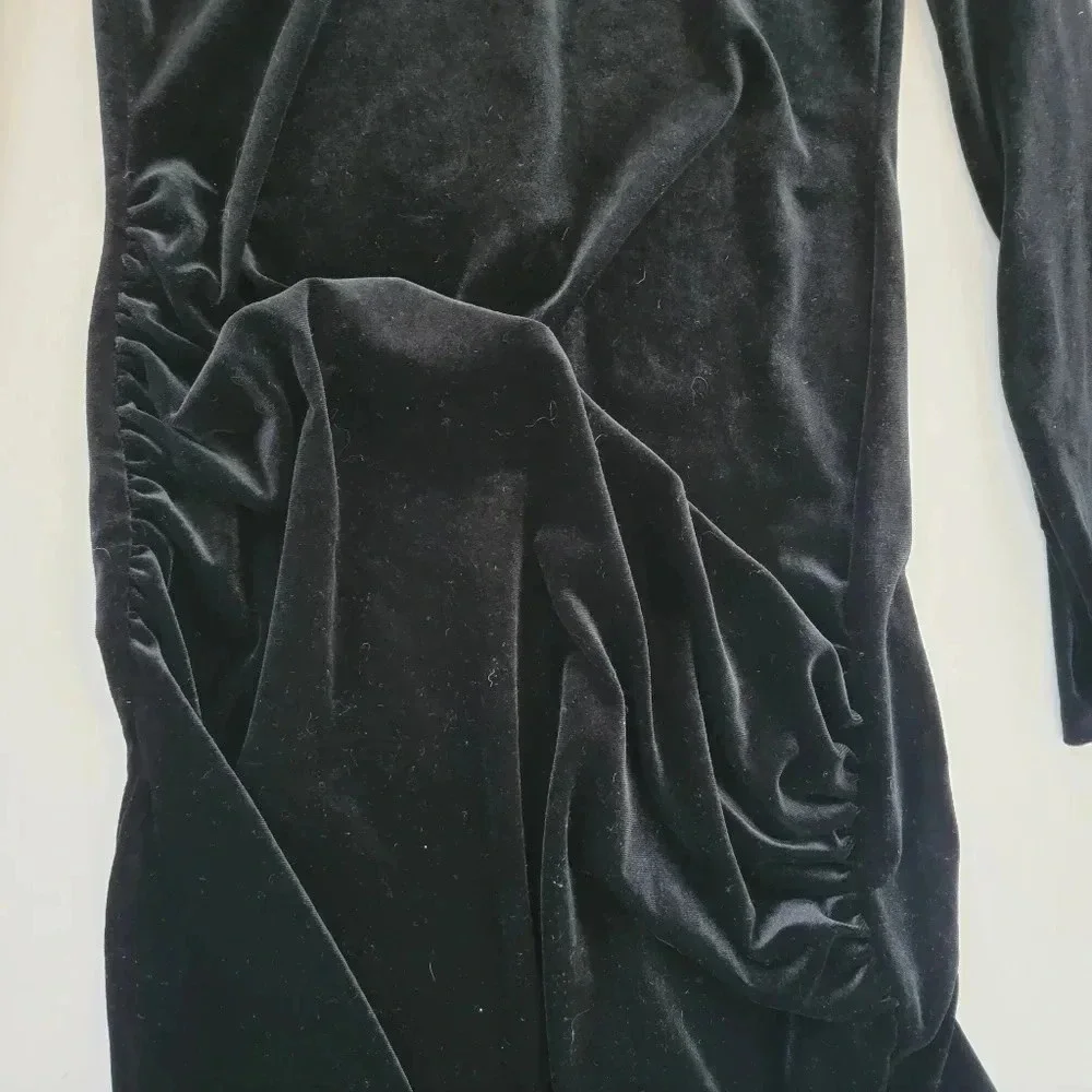 Zara Velour Ruched Midi Dress Womens Small Black NWT Asymmetrical Long Sleeve